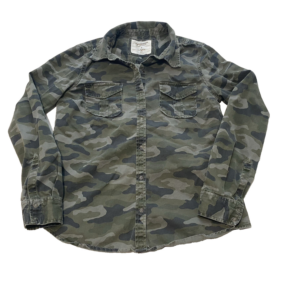 ARIZONA Jeans Womens Camo Top Size Medium Army Green Western Snap Front Hunting